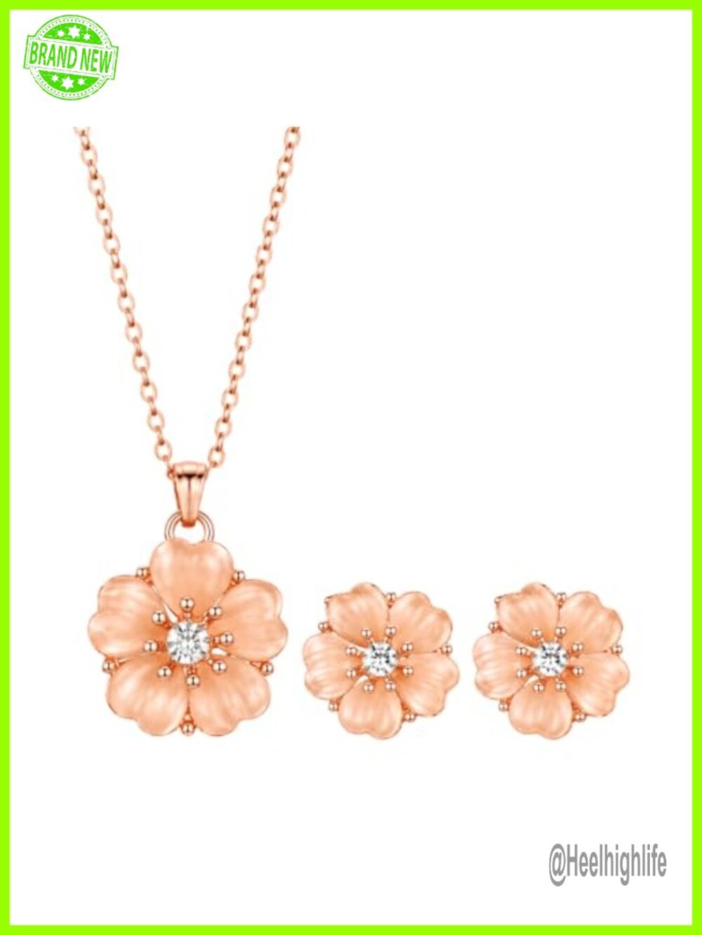 Rose Gold Tone Teardrop Pendant Necklace Earrings Jewelry Set for Women